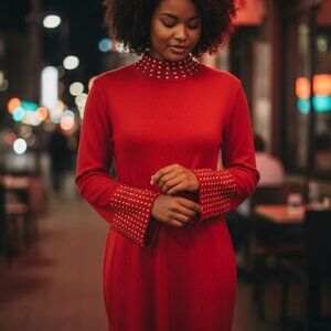 NWT!!  "CALVIN KLEIN"‎ Red Sweater Dress Size S Flare Sleeves Dark Romance MS 99